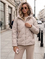 Dámská prošívaná bunda s kapucí, béžová, FashionStreet TY5945 Dámská prošívaná bunda s kapucí, béžová, FashionStreet TY5945
