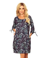 SOPHIE - Pohodlné dámské oversize šaty se vzorem listů v mátové barvě na tmavém pozadí 281-4