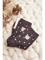 Dámské teplé puntíkované ponožky s medvídkem tmavě šedé