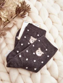 Dámské teplé puntíkované ponožky s medvídkem tmavě šedé