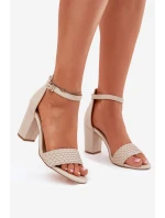 Dámské sandály na podpatku s pleteným páskem béžové Asdine
