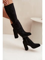 Dámské kozačky s prošitím na sloupkovém podpatku černé Brivana