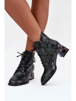 Lakované dámské kotníky z pravé kůže na podpatku s krystaly Artiker 57C0132 šedé