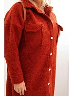 Dámský kabát Plus Size s vlnou ART0286 rudy - Kesi