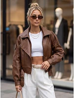 Krátká hnědá kožená bunda ve stylu Ramones od FashionStreet TY5845 Krátká hnědá kožená bunda ve stylu Ramones od FashionStreet TY5845