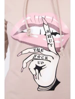 Šaty s delšími zády a barevným potiskem béžové barvy