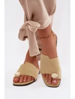 Dámské ploché pantofle s ozdobným detailem Eko semiš žluté Selavine