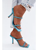 Dámské sandály na podpatku zdobené kamínky modré Vittoria