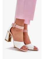 Dámské lakované sandály na sloupku - bílé Vinceza