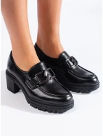 Stylové černé dámské  polobotky na širokém podpatku