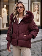 Dámská zimní prošívaná bunda s kožešinou, bordová, FashionStreet TY5742 Dámská zimní prošívaná bunda s kožešinou, bordová, FashionStreet TY5742