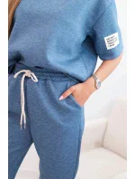 Dámský viskózový komplet s krátkým rukávem a nohavicemi džínový melír