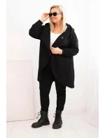 Dámská mikina Plus Size zateplená s kapucí a asymetrickým zipem černá