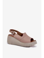 Dámské Sandály Z Přírodní Kůže Na Klínu Tmavě Béžové Artiker 54C0788