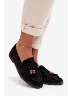 Dámské mokasíny s třásněmi a korálky Černé Teressa