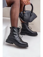 Zateplené Kotníkové Boty S Ozdobnými Špendlíky Na Šněrování Černé Irivina