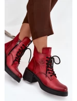 Kožené dámské boty Vinceza – červené, zateplené, na širokém podpatku