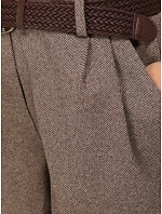 Elegantní dámské kraťasy s vzorem v šachovnicovém vzoru a páskem, béžové, FashionStreet SY0617 Elegantní dámské kraťasy s vzorem v šachovnicovém vzoru a páskem, béžové, FashionStreet SY0617