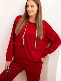 Dámská souprava máslová mikina s kapucí a kalhoty s páskem bordó