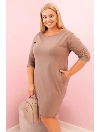 Dámská sukni Plus Size z bavlnou s jednoduchým střihem a rukávem 3/4 fango