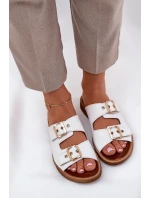 Kožené Ploché Sandály S Přezkami Bílé Zazoo 3020