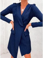 Tmavě modré žebrované pruhované šaty ve stylu saka (8240) Tmavě modré žebrované pruhované šaty ve stylu saka (8240)