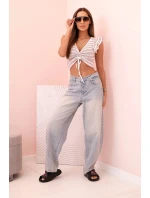 Dámská pruhovaná blůza se sklady a volánky tmavě růžová