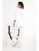 Dámský komplet z viskózy, mikina a široké kalhoty ecru