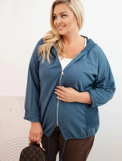 Dámská mikina Plus Size bavlněná oversize s dlouhým rukávem džínová modrá