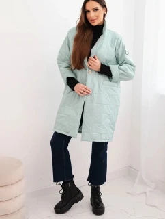 Dámská bunda Plus Size prošívaná s ozdobnými knoflíky a límcem jasno mentolová