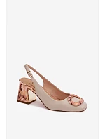 Kožené dámské sandály na podpatku s přezkou D&A LZ61-2010 Béžové Kožené dámské sandály na podpatku s přezkou D&A LZ61-2010 Béžové