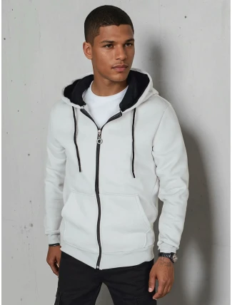 Pánská rozepínací základní mikina s kapucí světle šedá FashionStreet BX5866