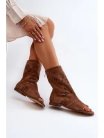 Zazoo 3437 Dámské Semišové Sandály S Hřídelí Na Zip Hnědé Zazoo 3437 Dámské Semišové Sandály S Hřídelí Na Zip Hnědé