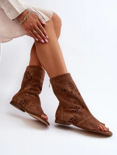 Zazoo 3437 Dámské Semišové Sandály S Hřídelí Na Zip Hnědé