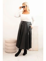 Dámská sukně Plus Size z ekologické kůže s gumou a šňůrkou v pase černá