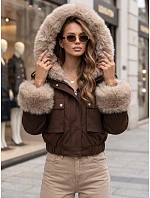 Krátká dámská bunda s odnímatelnou kožešinou, hnědá, FashionStreet TY5836 Krátká dámská bunda s odnímatelnou kožešinou, hnědá, FashionStreet TY5836