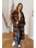 Hnědo-tmavě modrý dámský károvaný košilový kabát (8424) Hnědo-tmavě modrý dámský károvaný košilový kabát (8424)