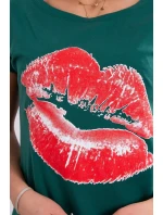 Halenka s potiskem rtů zelená Halenka s potiskem rtů zelená