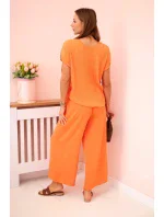 Viskózový komplet plisovaná halenka + kalhoty Pomeranč