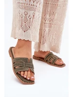 Zdobené Pantofle Na Plochém Podpatku Zelené Anniles