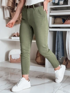 Dámské kalhoty slim fit s páskem TAIRONIK khaki FashionStreet UY2547