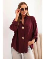 Dámská košile s viskózou a ozdobnými knoflíky a límečkem bordó