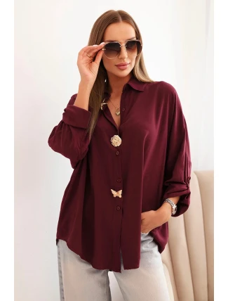 Dámská košile s viskózou a ozdobnými knoflíky a límečkem bordó