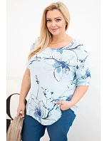 Dámská bavlněná halenka Plus Size s krátkým rukávem a kapsou modrá