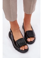 Kožené Lakované Dámské Sandály Na Klínu s Dekorací Artiker Černé 56C1564