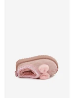 Dětské sněhule s výšivkou a mašličkou Daven – růžové