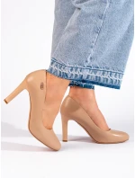 Zajímavé dámské  lodičky hnědé na širokém podpatku