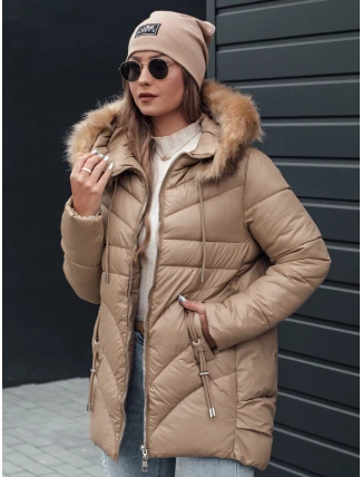 Dámská zimní bunda MELOMA prošívaná s kapucí béžová FashionStreet TY4712