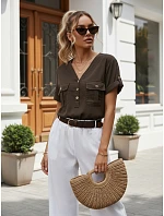 Dámská ležérní blůza z lyocellu, hnědá, FashionStreet RY2928 Dámská ležérní blůza z lyocellu, hnědá, FashionStreet RY2928