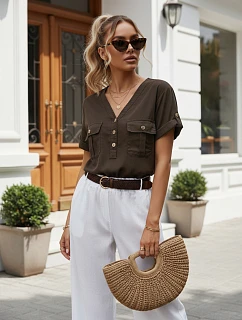 Dámská ležérní blůza z lyocellu, hnědá, FashionStreet RY2928